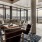 Leasing center lounge area overlooking cityscape