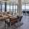 Leasing center lounge area overlooking cityscape